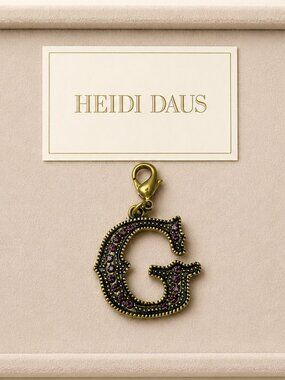Vintage Heidi Daus Purple Crystal Pavé Letter 'G' Charm Pendant in Antique Gold